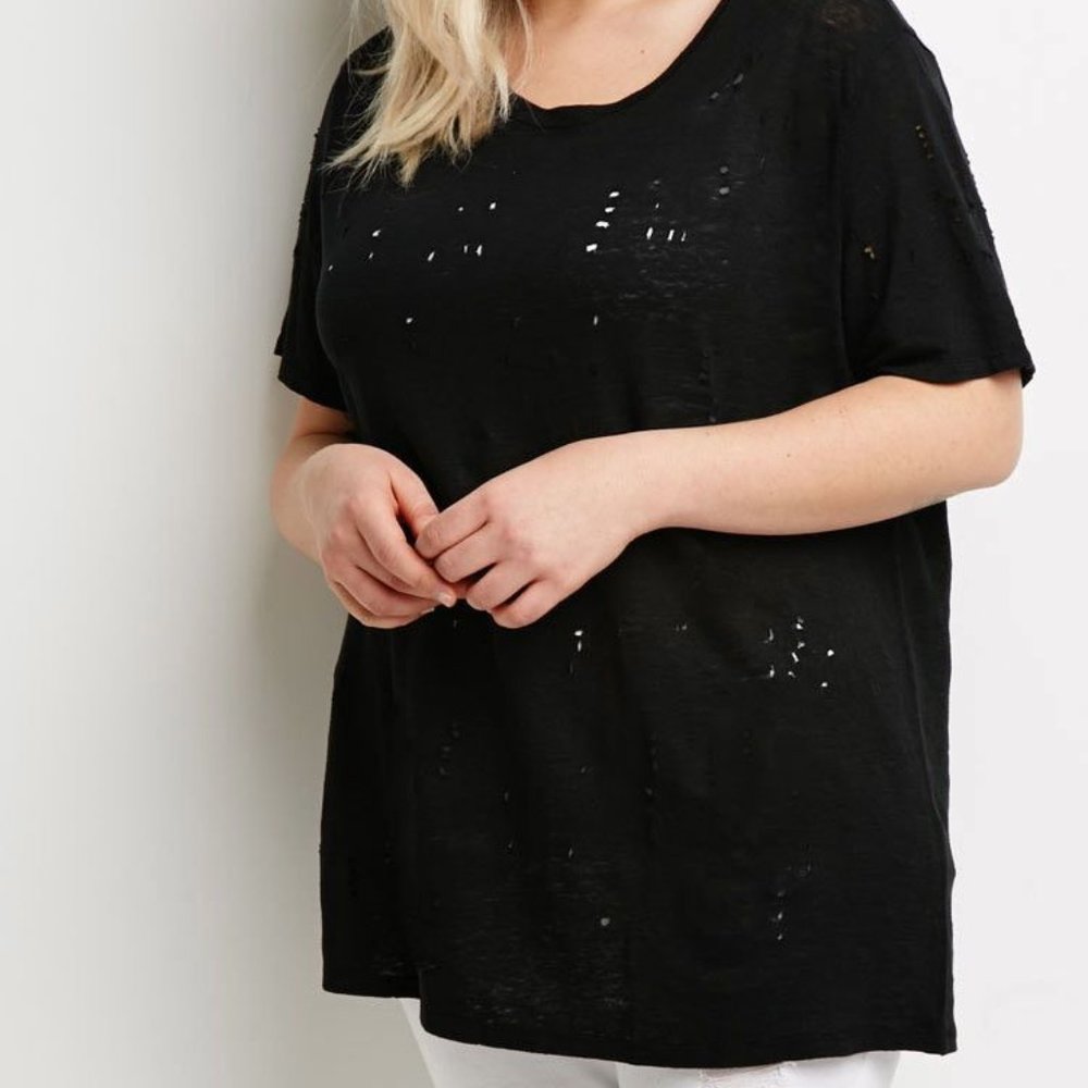 *Clearance* NWT Forever 21+ Destroyed Linen Tee Plus Size XL Up To 3X